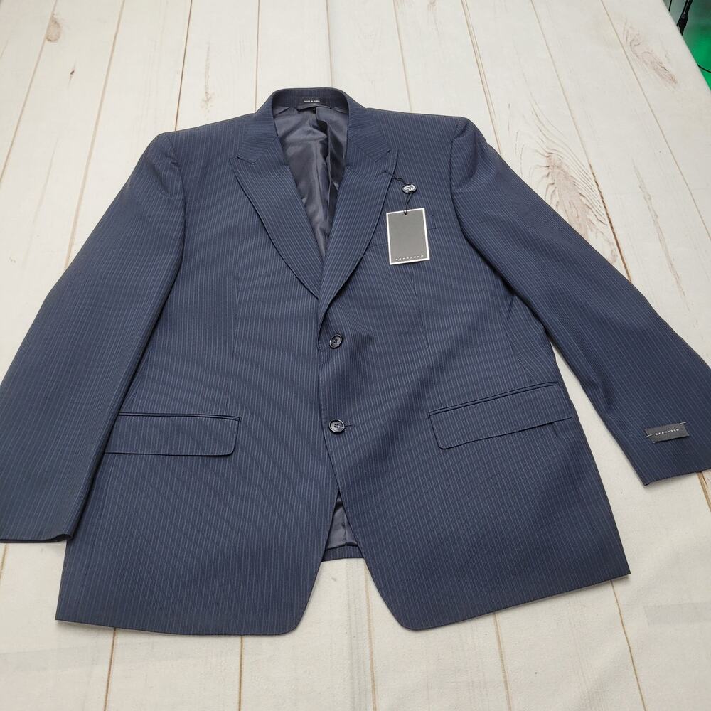 Sean John NWT navy blue pinstripe multi stripe blazer suit jacket 46R